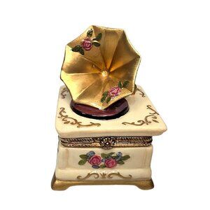 Gramophone Porcelain Record Player Trinket Box